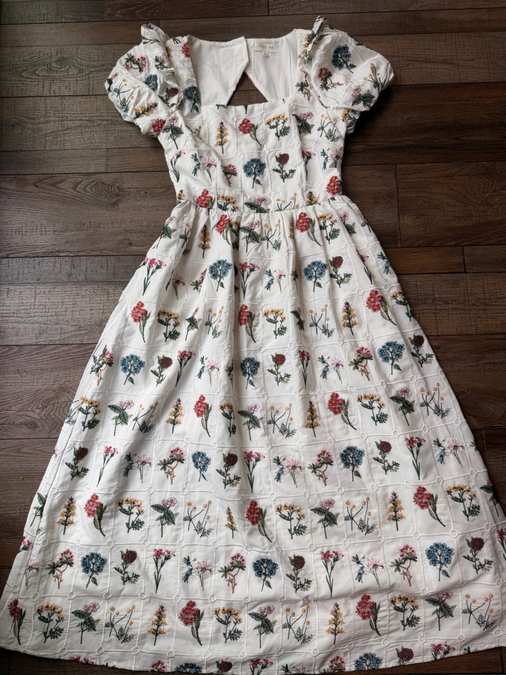 Just Me White Floral Embroidered Midi Dress